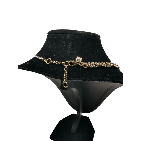 BR Mixed Media 19.5" Necklace Gold Tone Rhinestones Faux Pearls Sparkle Occasion - Picture 2 of 8